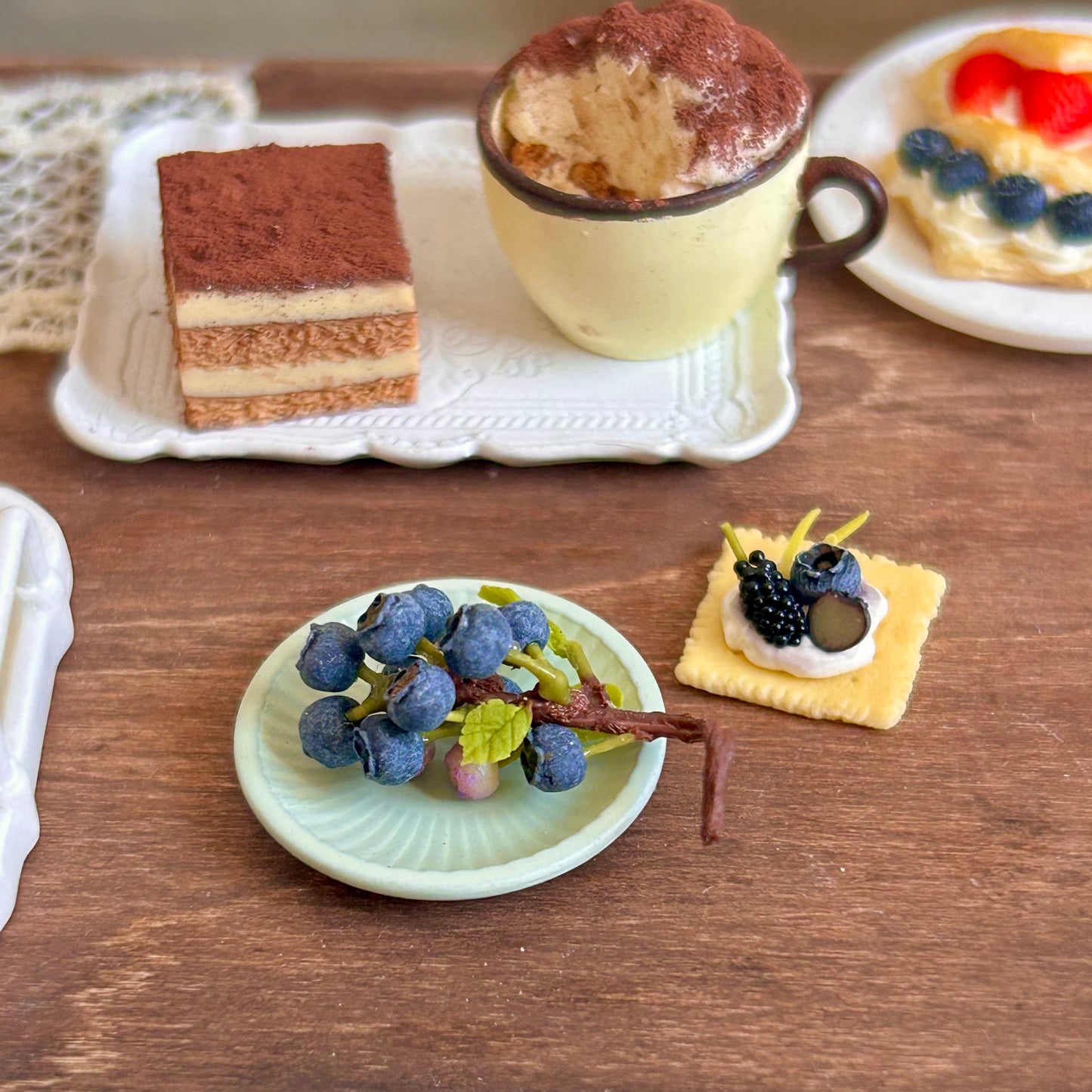 Miniature Handmade Blueberry Cluster – Polymer Clay Realistic Fruit Model