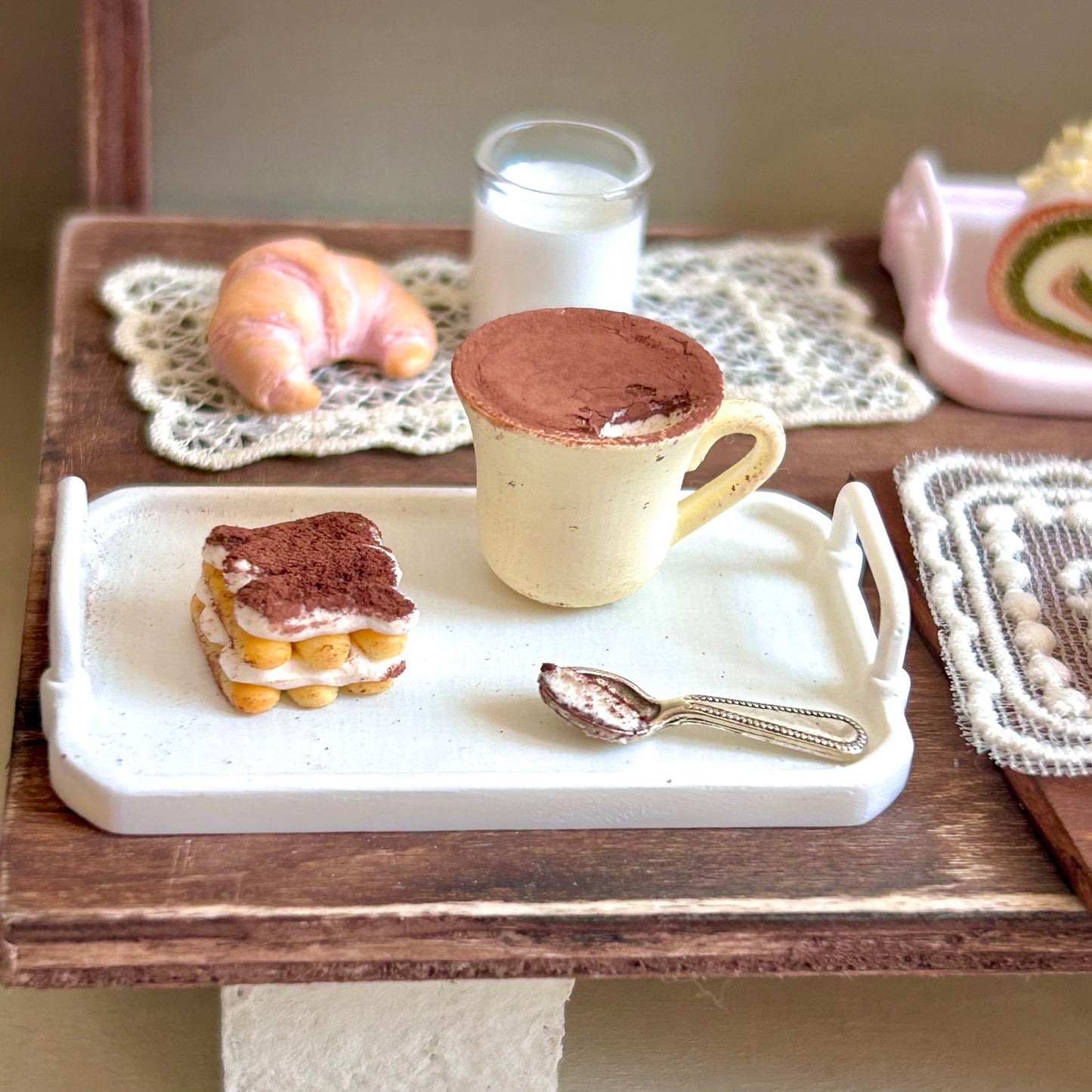Mini Tiramisu Dessert Set with Spoon – Handmade Resin Clay Dessert (3 Pieces)