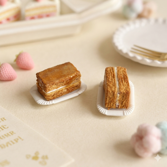 Handmade Mini Caramel Mille-Feuille Cookie – Polymer Clay Cream Dessert Sculpture