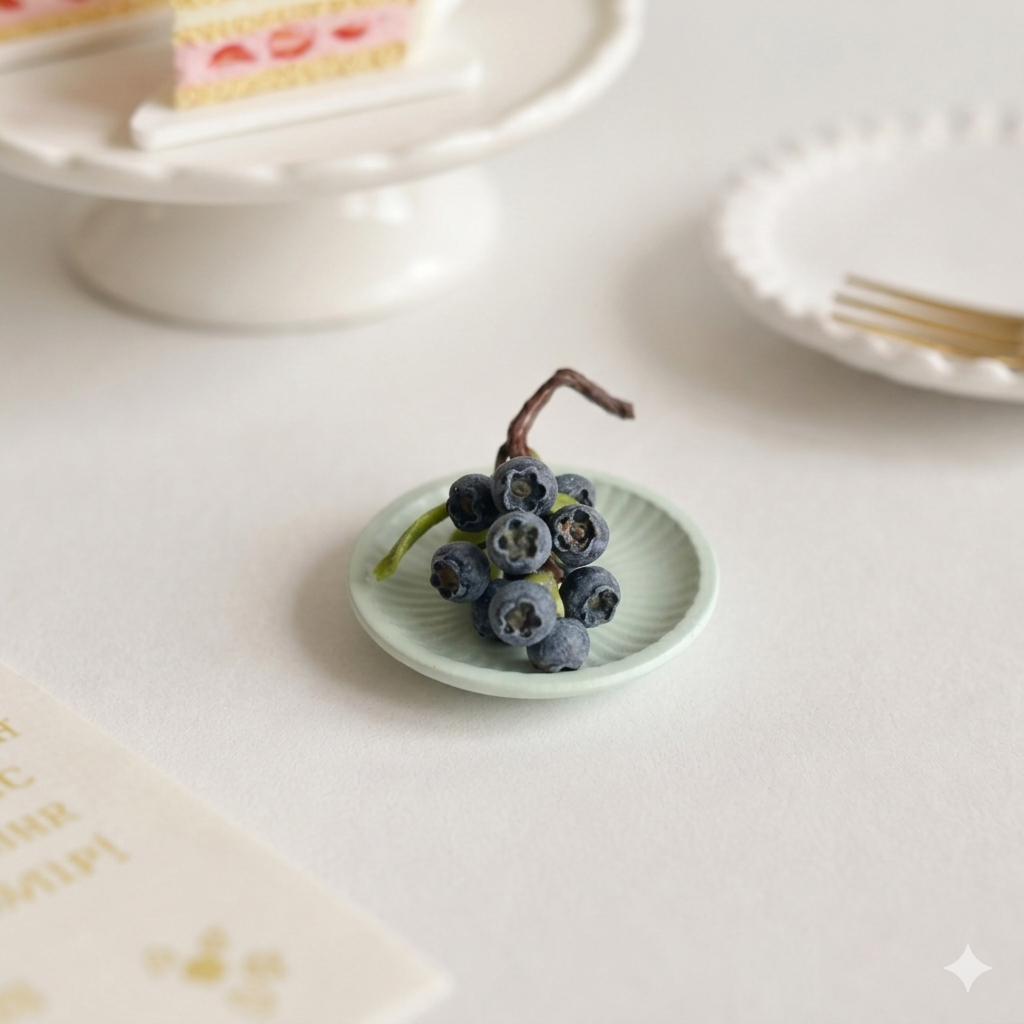 Miniature Handmade Blueberry Cluster – Polymer Clay Realistic Fruit Model