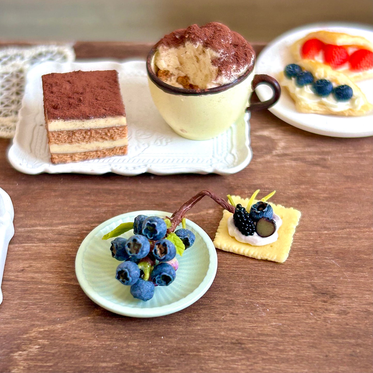Miniature Handmade Blueberry Cluster – Polymer Clay Realistic Fruit Model