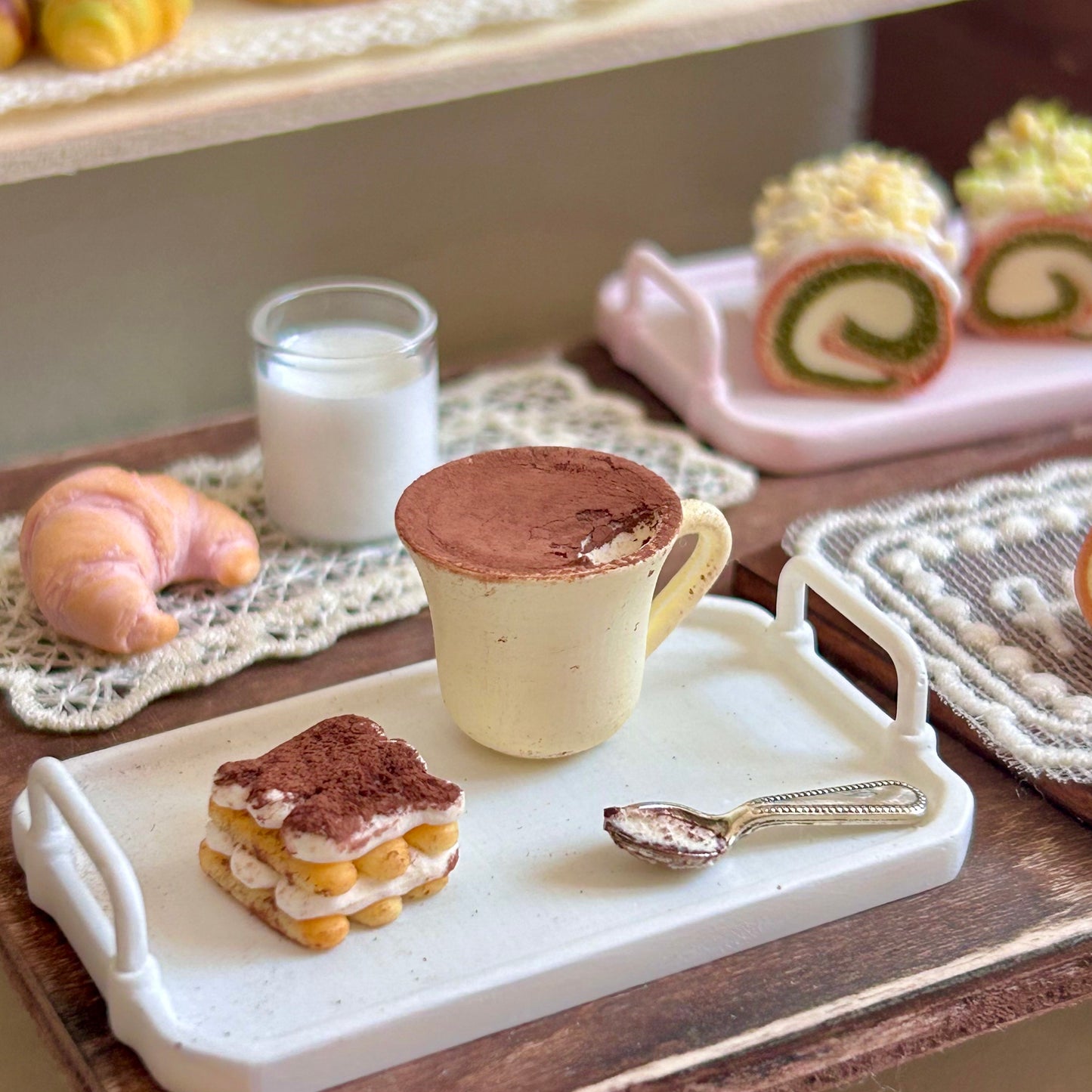 Mini Tiramisu Dessert Set with Spoon – Handmade Resin Clay Dessert (3 Pieces)