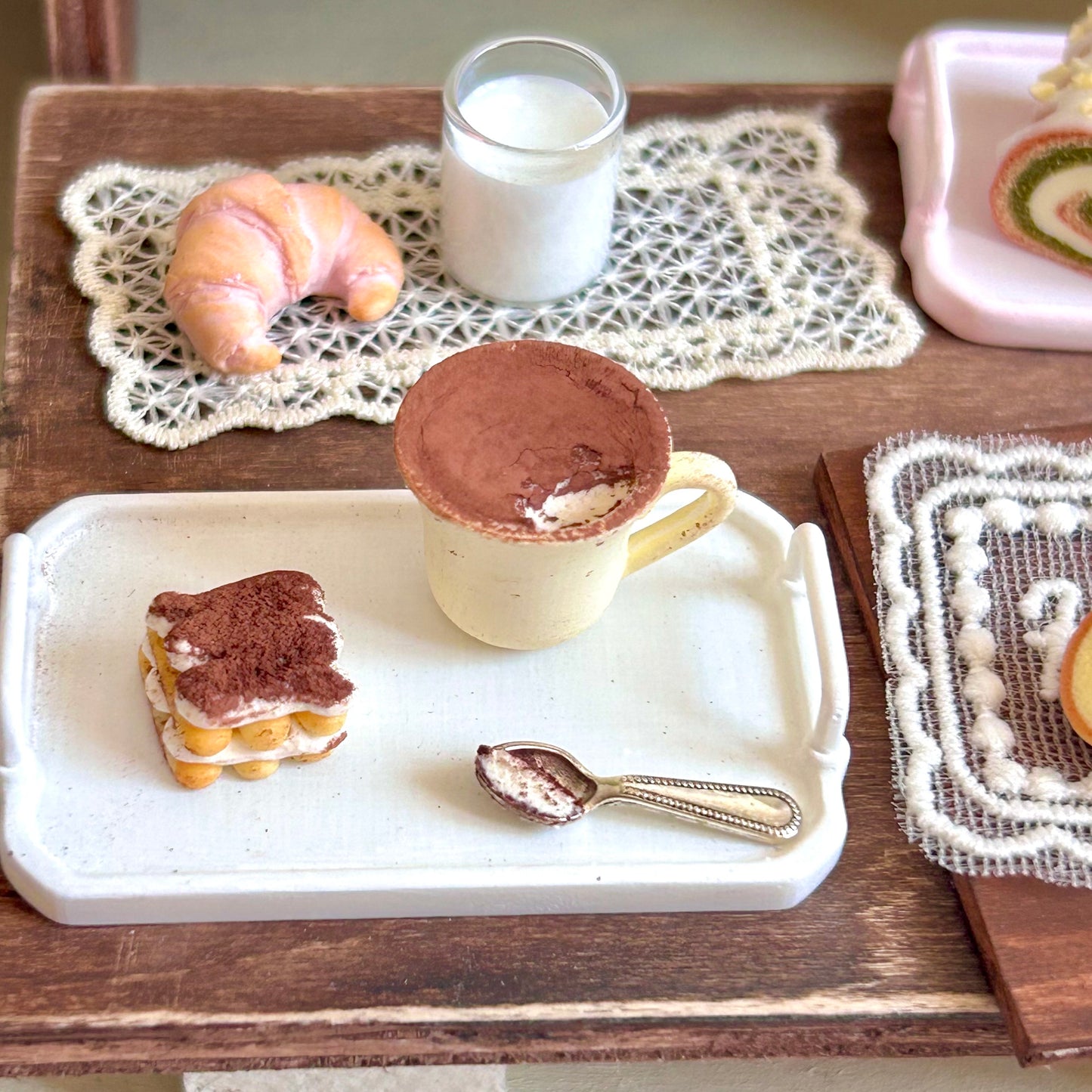 Mini Tiramisu Dessert Set with Spoon – Handmade Resin Clay Dessert (3 Pieces)