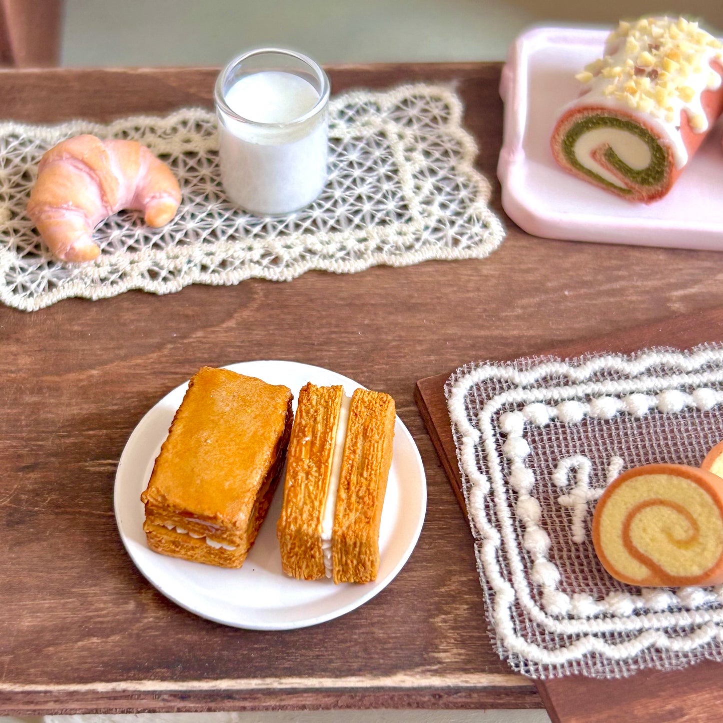 Handmade Mini Caramel Mille-Feuille Cookie – Polymer Clay Cream Dessert Sculpture