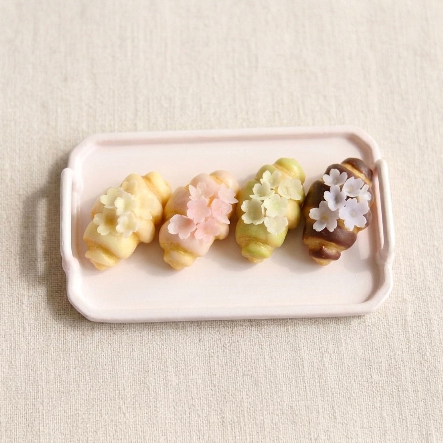 Mini Handmade Croissant Charm with Jam &amp; Sakura Flowers