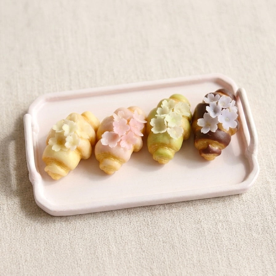 Mini Handmade Croissant Charm with Jam &amp; Sakura Flowers