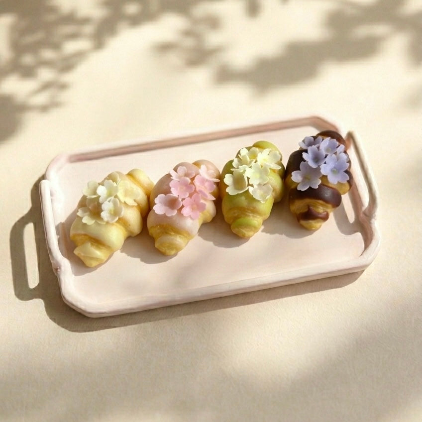 Mini Handmade Croissant Charm with Jam &amp; Sakura Flowers