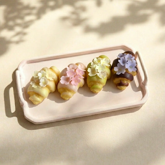 Mini Handmade Croissant Charm with Jam &amp; Sakura Flowers