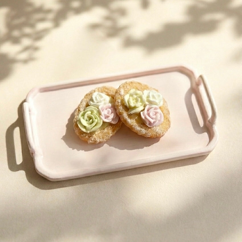 Mini Cookie Tart Dessert with Cream Flowers – Handmade Resin Clay Miniature