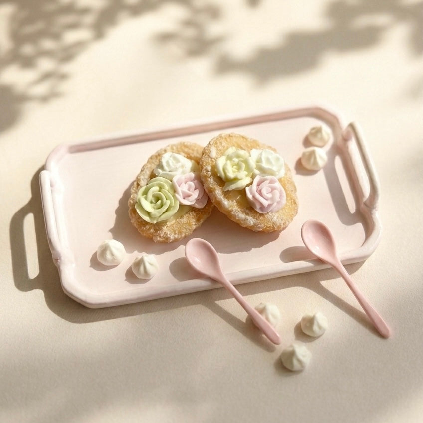 Mini Cookie Tart Dessert with Cream Flowers – Handmade Resin Clay Miniature