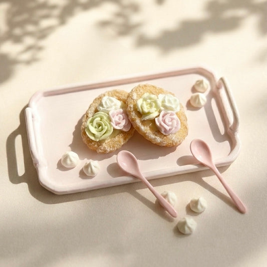 Mini Cookie Tart Dessert with Cream Flowers – Handmade Resin Clay Miniature