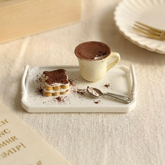Mini Tiramisu Dessert Set with Spoon – Handmade Resin Clay Dessert (3 Pieces)