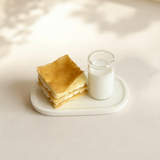 Mini Mille-Feuille Dessert Set with Milk – Handmade Resin Clay Pastry