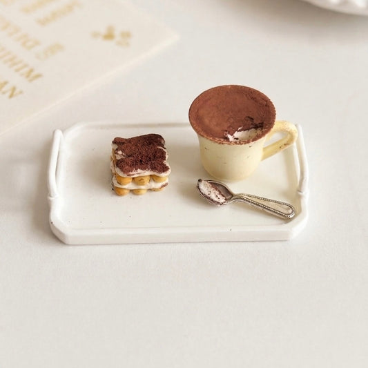 Mini Tiramisu Dessert Set with Spoon – Handmade Resin Clay Dessert (3 Pieces)