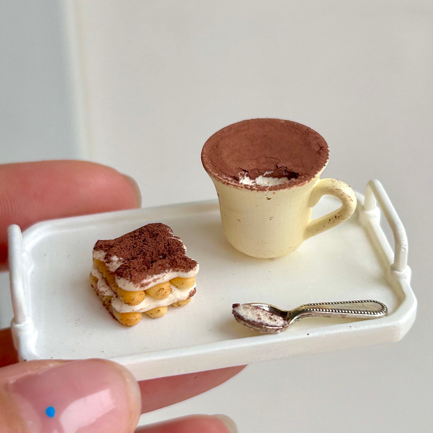 Mini Tiramisu Dessert Set with Spoon – Handmade Resin Clay Dessert (3 Pieces)