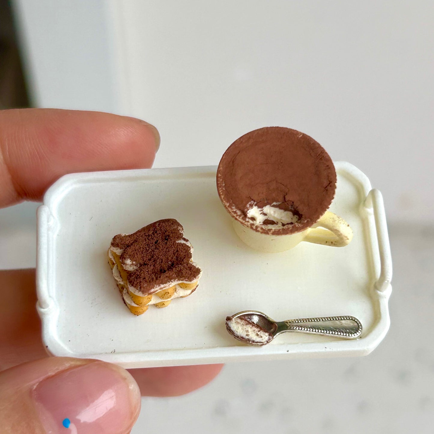 Mini Tiramisu Dessert Set with Spoon – Handmade Resin Clay Dessert (3 Pieces)