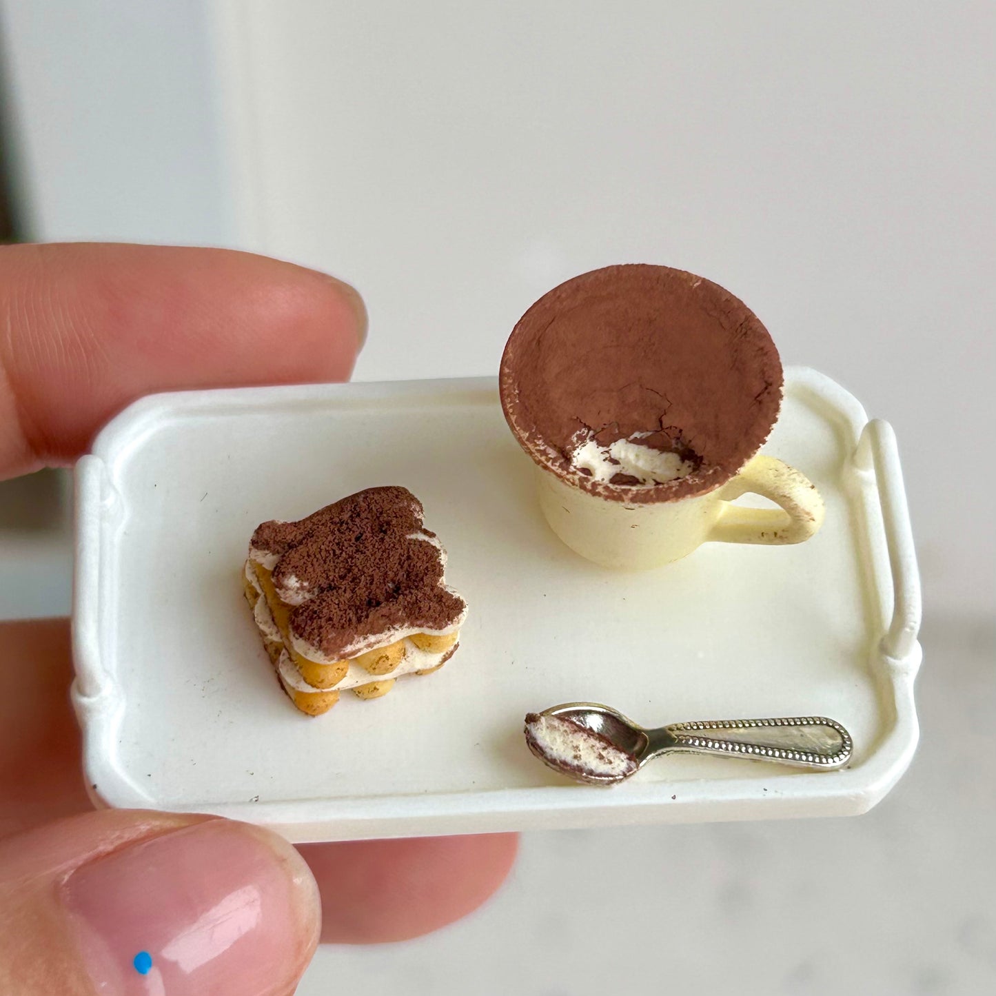 Mini Tiramisu Dessert Set with Spoon – Handmade Resin Clay Dessert (3 Pieces)