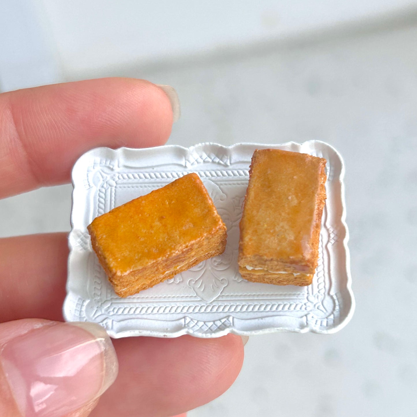 Handmade Mini Caramel Mille-Feuille Cookie – Polymer Clay Cream Dessert Sculpture
