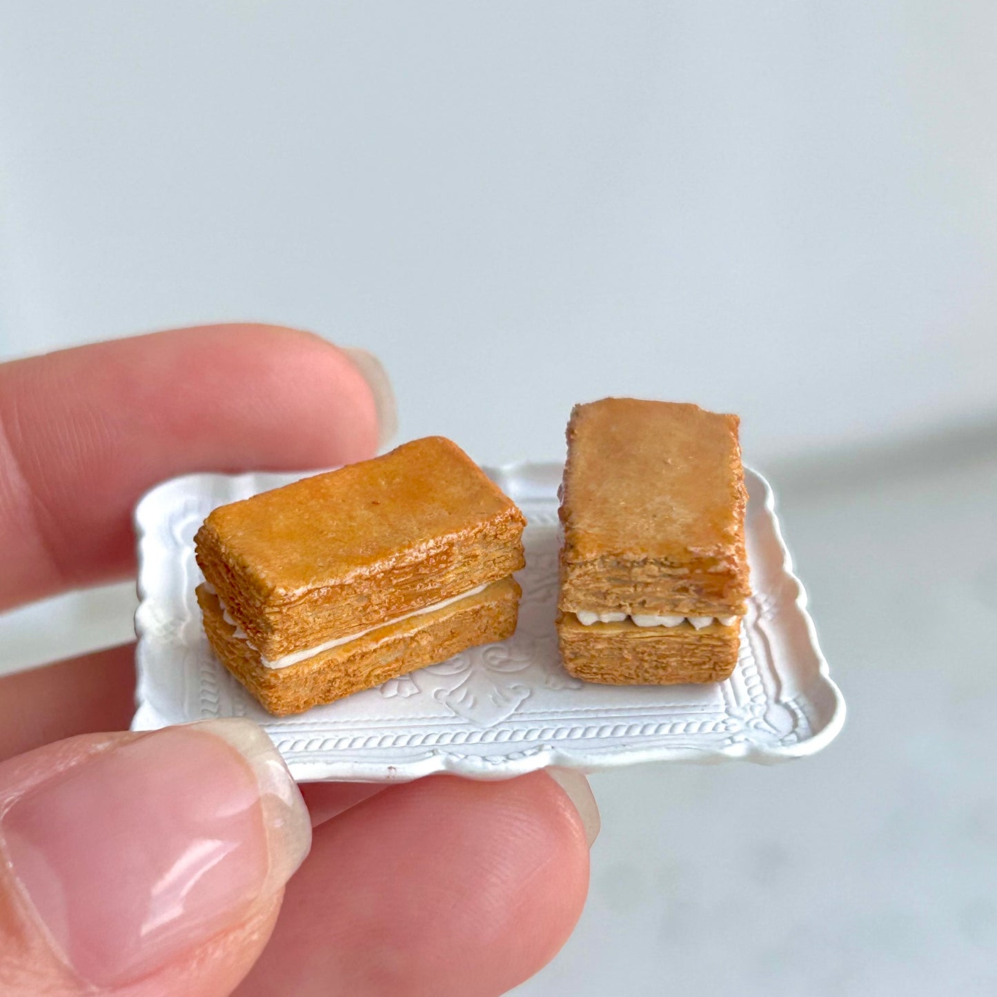 Handmade Mini Caramel Mille-Feuille Cookie – Polymer Clay Cream Dessert Sculpture