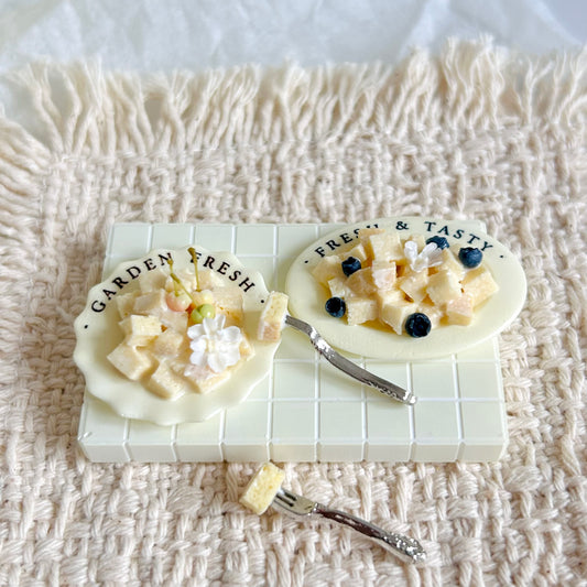 handmade miniature condensed milk bread dessert on a hand-painted 3D printed miniature plate