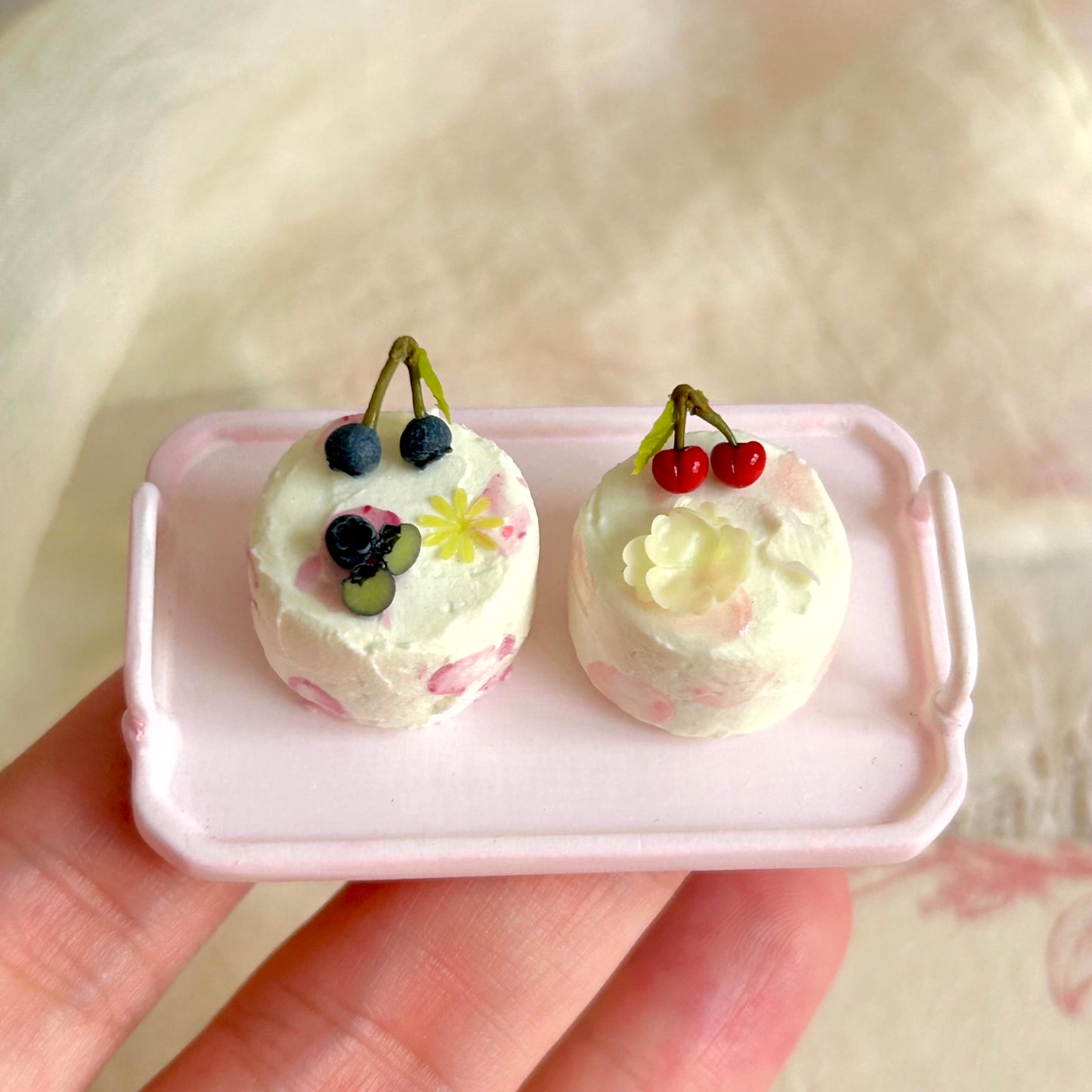 miniature cherry blueberry cake dollhouse dessert realistic style
