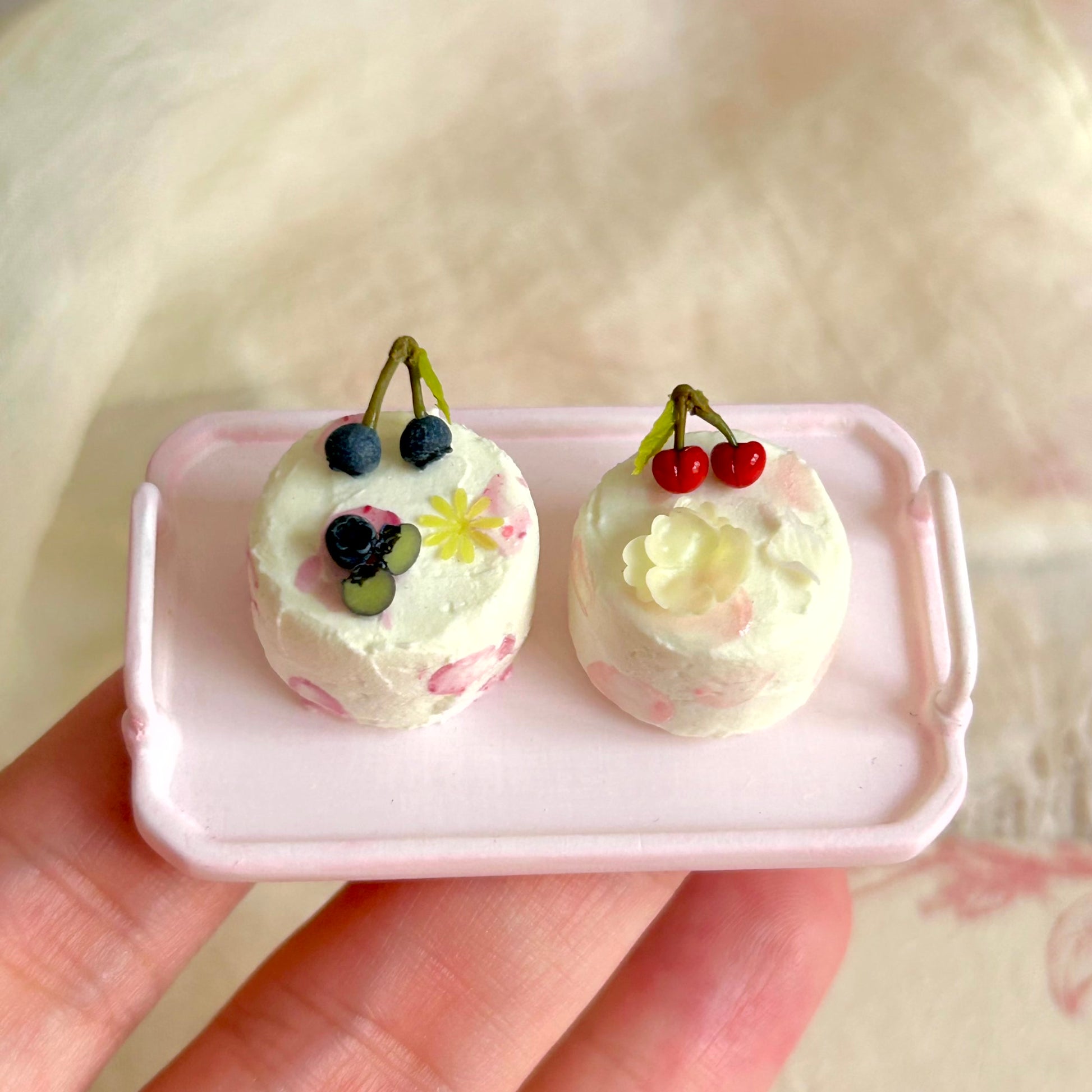 miniature cherry blueberry cake dollhouse dessert realistic style
