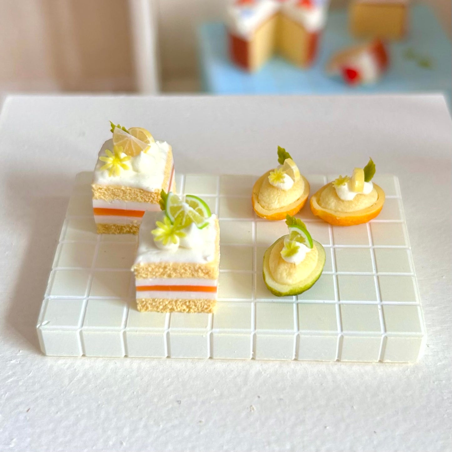 miniature dessert display featuring lemon and lime cake slices