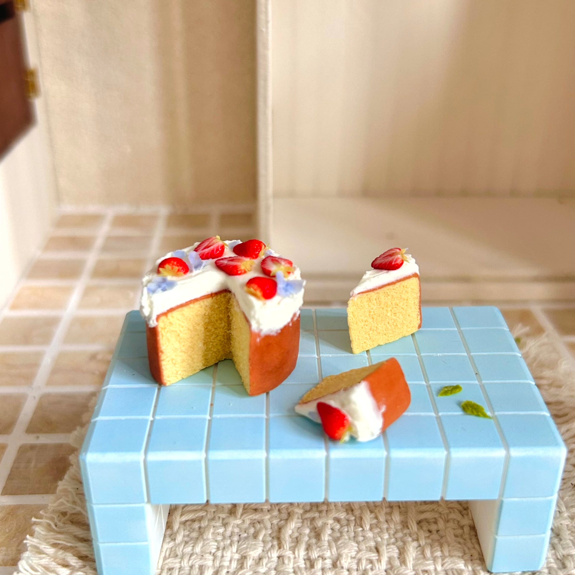 miniature cake set displaying chiffon cake base and separate cake pieces