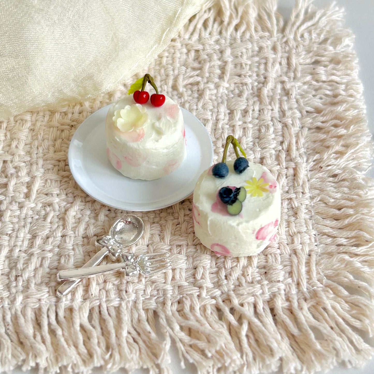 realistic miniature cream cake handmade with polymer clay and resin clay fruit
