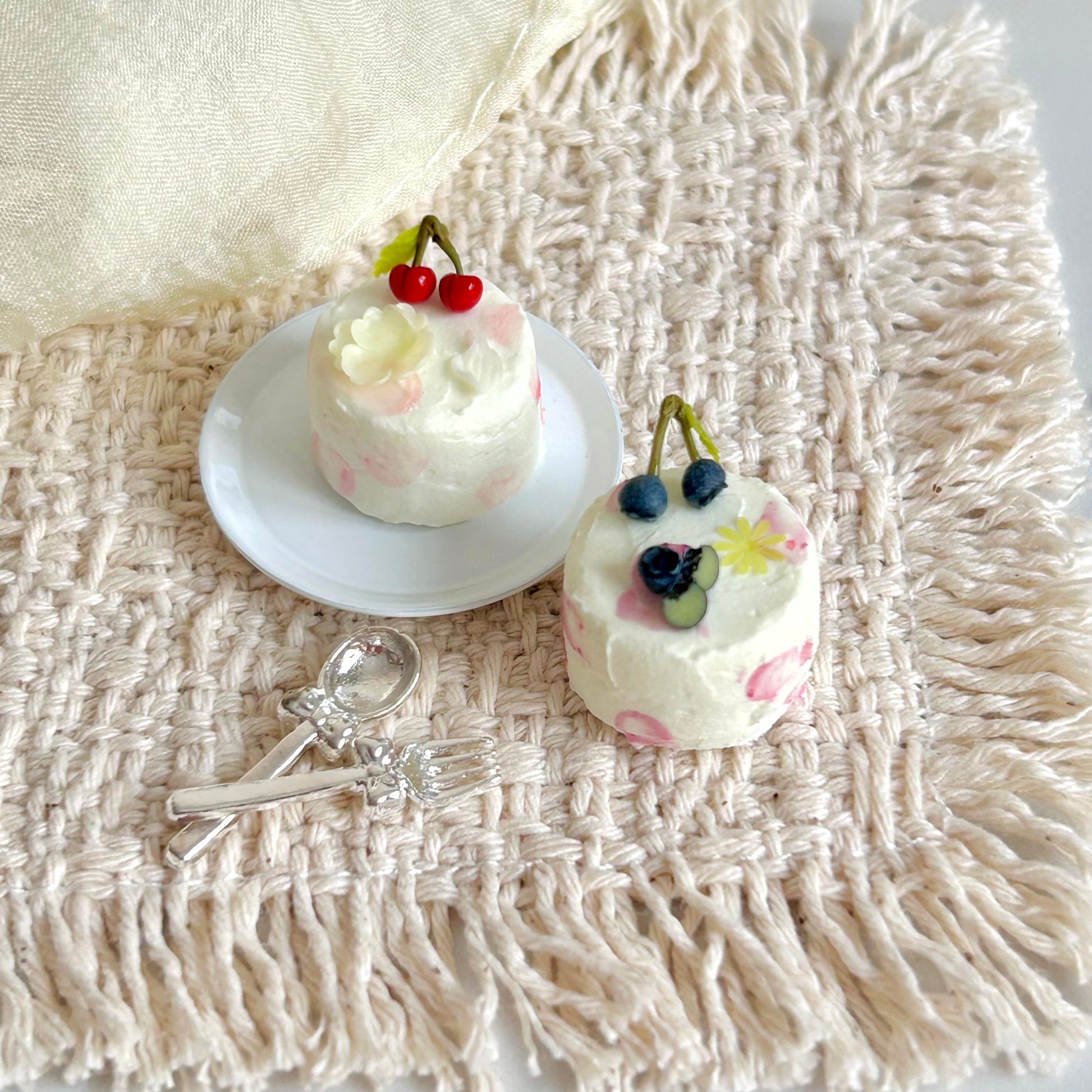 realistic miniature cream cake handmade with polymer clay and resin clay fruit