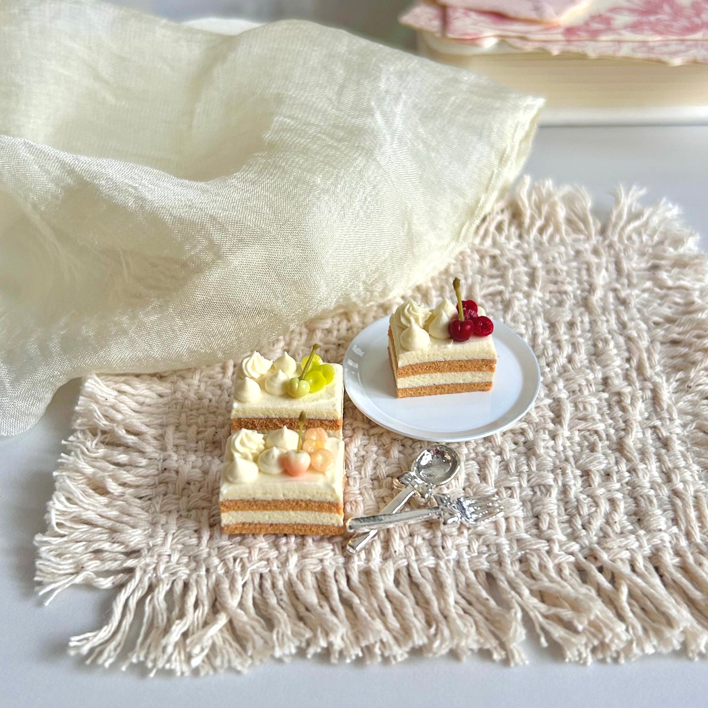 handmade miniature cherry cake slice realistic dessert