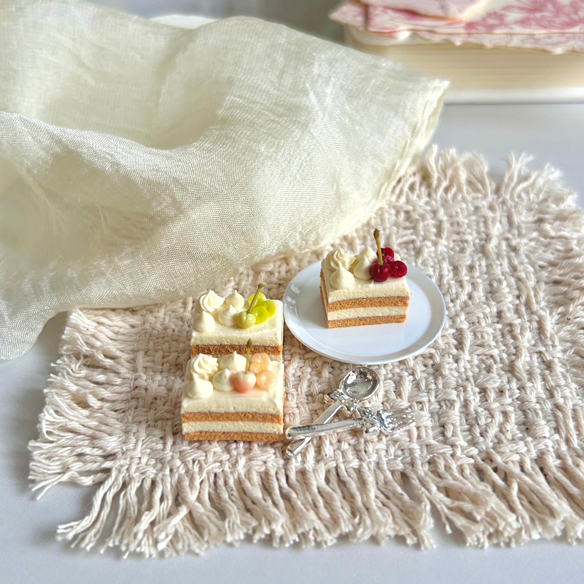 handmade miniature cherry cake slice realistic dessert
