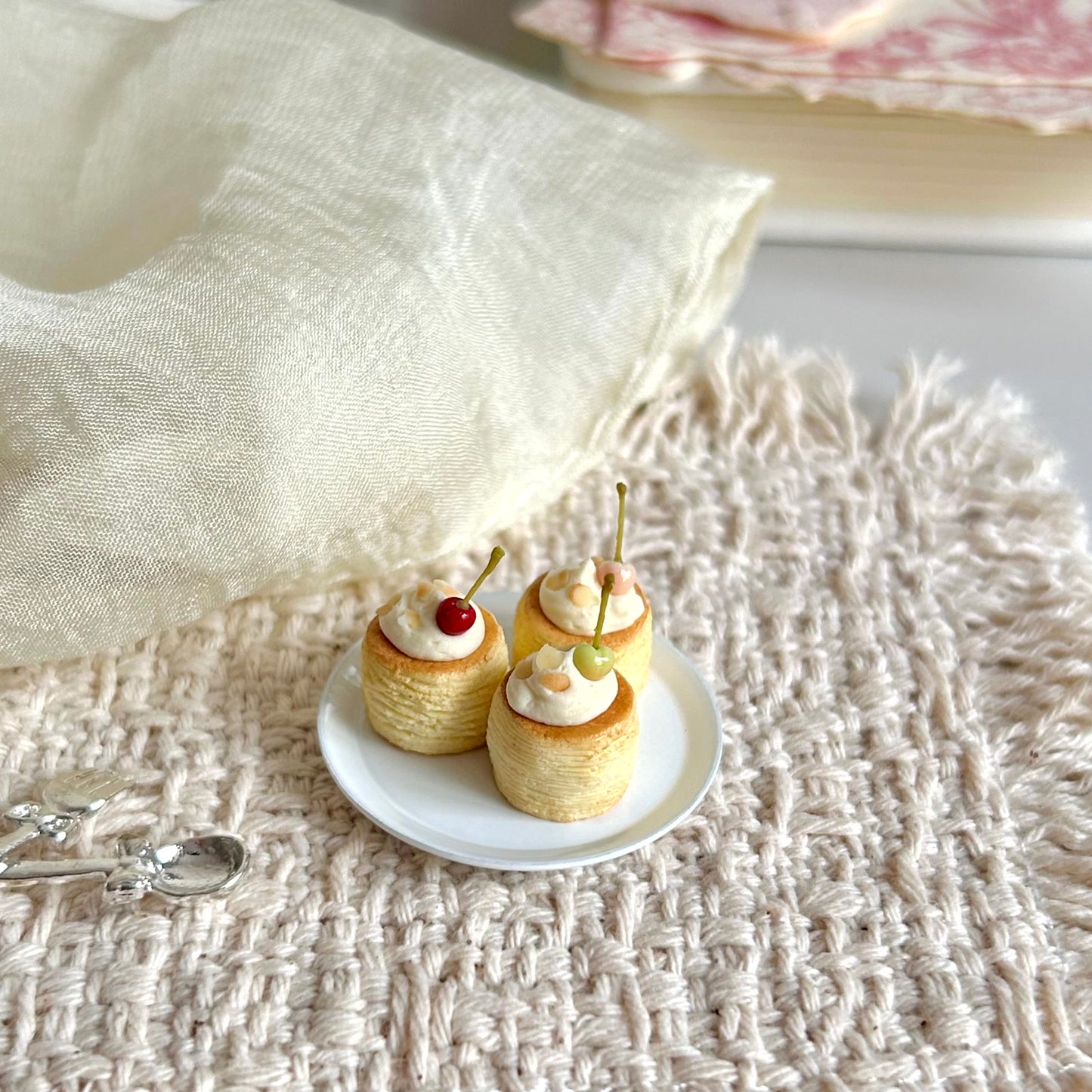 handmade miniature cherry pastry realistic dessert