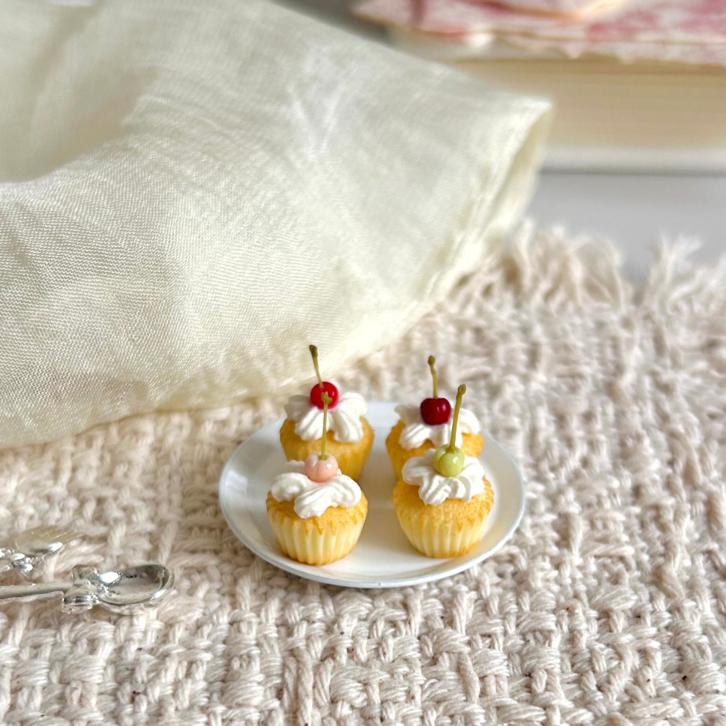 handmade miniature cherry cupcakes realistic dessert