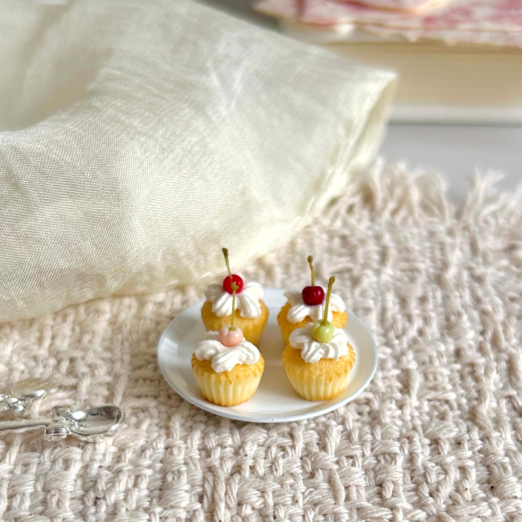 handmade miniature cherry cupcakes realistic dessert