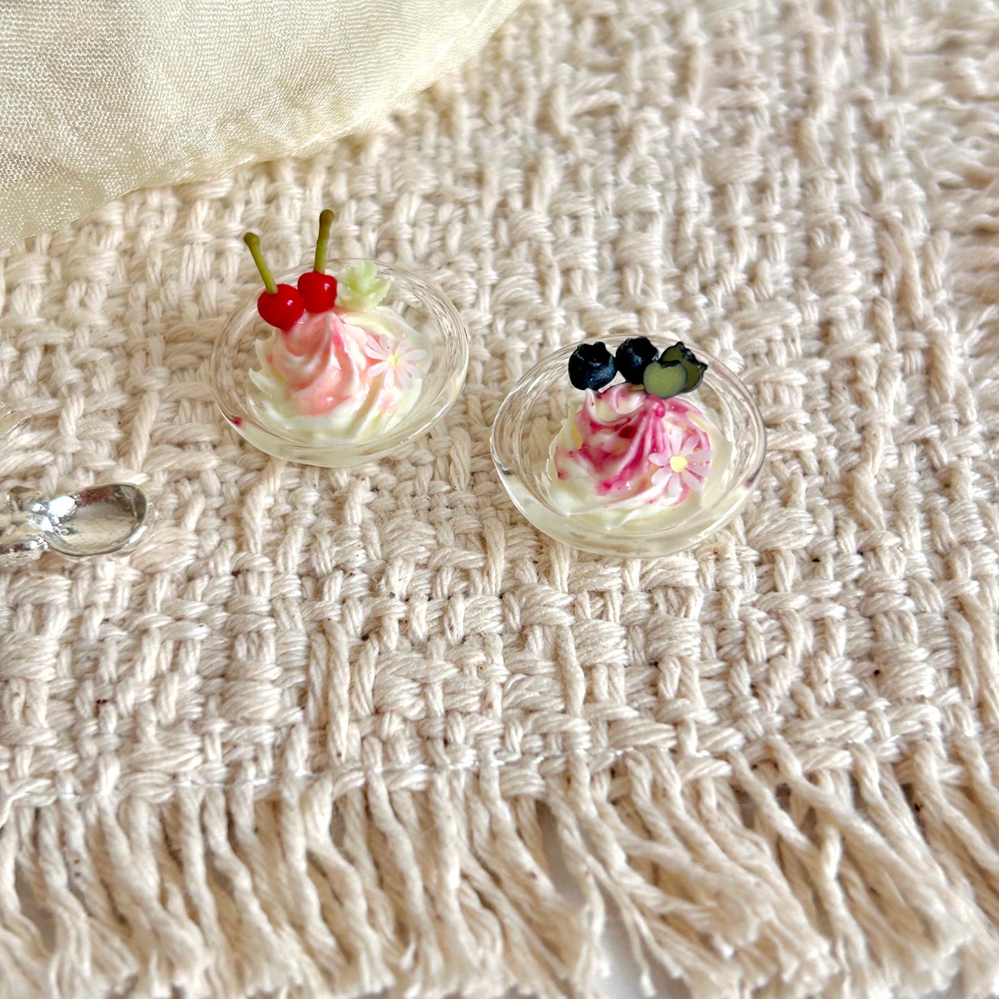 Handmade Miniature Ice Cream in Glass Bowl | Cherry & Blueberry Dessert