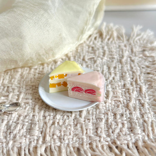 handmade miniature mango and strawberry mille crepe cake slices